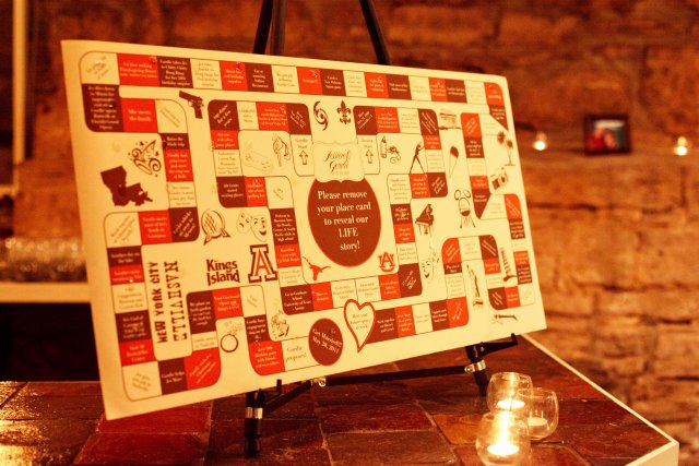 nashville wedding, board game, life of couple, reception, brown, orange